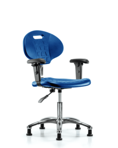 Class 10 Erie Polyurethane Clean Room Chair - Desk Height with Adjustable Arms & Stationary Glides in Blue Polyurethane - CLR-TPDHCH-CR-A1-RG-BLU Visa Payment For Sale