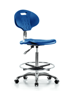 Class 10 Erie Polyurethane Clean Room Chair - High Bench Height with Chrome Foot Ring & Casters in Blue Polyurethane - CLR-TPHBCH-CR-A0-CF-CC-BLU Best Wholesale Sale Online