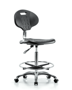 Class 10 Erie Polyurethane Clean Room Chair - High Bench Height with Chrome Foot Ring & Casters in Black Polyurethane - CLR-TPHBCH-CR-A0-CF-CC-BLK Cheap Very Cheap