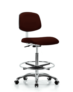 Class 10 Clean Room Vinyl Chair Chrome - High Bench Height with Chrome Foot Ring & Casters in Burgundy Trailblazer Vinyl - CLR-VHBCH-CR-CF-CC-8569 Buy Cheap Perfect
