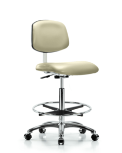 Class 10 Clean Room Vinyl Chair Chrome - High Bench Height with Chrome Foot Ring & Casters in Adobe White Trailblazer Vinyl - CLR-VHBCH-CR-CF-CC-8501 Cheap High Quality