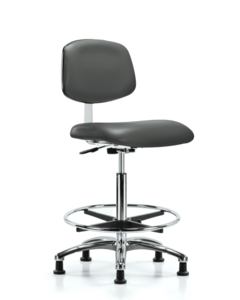 Class 10 Clean Room Vinyl Chair Chrome - High Bench Height with Chrome Foot Ring & Stationary Glides in Carbon Supernova Vinyl - CLR-VHBCH-CR-CF-RG-8823 Online Online With Mastercard
