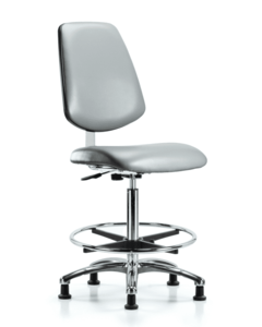 Class 10 Clean Room Vinyl Chair Chrome - High Bench Height with Medium Back, Chrome Foot Ring, & Stationary Glides in Sterling Supernova Vinyl - CLR-VHBCH-MB-CR-CF-RG-8840 Huge Surprise Cheap Online
