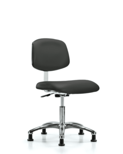 Class 10 Clean Room Vinyl Chair Chrome - Desk Height with Stationary Glides in Charcoal Trailblazer Vinyl - CLR-VDHCH-CR-RG-8605 Buy Cheap Pice