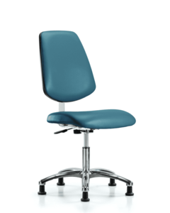 Class 10 Clean Room Vinyl Chair Chrome - Desk Height with Medium Back & Stationary Glides in Marine Blue Supernova Vinyl - CLR-VDHCH-MB-CR-RG-8801 Clearance Largest Supplier