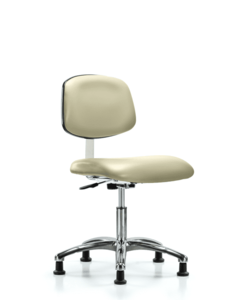 Class 10 Clean Room Vinyl Chair Chrome - Desk Height with Stationary Glides in Adobe White Trailblazer Vinyl - CLR-VDHCH-CR-RG-8501 Low Cost Sale Online