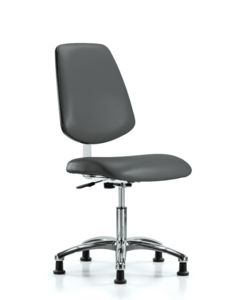 Class 10 Clean Room Vinyl Chair Chrome - Desk Height with Medium Back & Stationary Glides in Carbon Supernova Vinyl - CLR-VDHCH-MB-CR-RG-8823 Sale Ebay