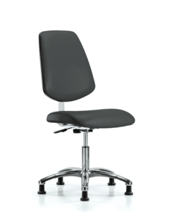 Class 10 Clean Room Vinyl Chair Chrome - Desk Height with Medium Back & Stationary Glides in Charcoal Trailblazer Vinyl - CLR-VDHCH-MB-CR-RG-8605 Free Shipping Fake