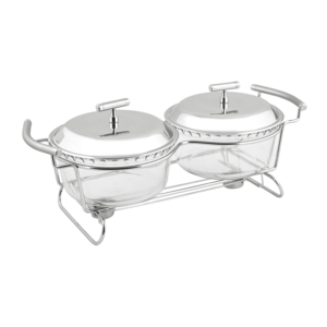 2 Round Soup Warmers with 2 Candles - Stainless Steel 18/10 & Tempered Glass - 2x2.5 Lit - 8000117 Discount Professional