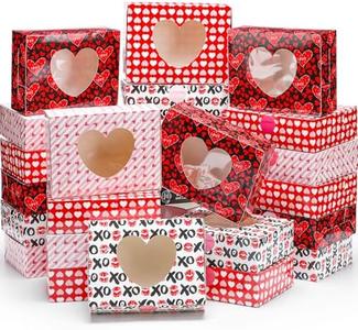 Resholder 60 Pcs Valentine's Day Bakery Cookie Boxes 8 x 6 x 2.5'' Valentines Treat Boxes with Heart Window Cupcake Candy Gift Container Boxes with Sticker for Valentines Party Favors Low Pice Fee Shipping Sale Online