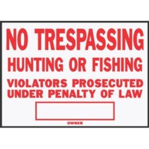 "No Trespassing/ Hunting" Sign, Red/ White Aluminum, 10 x 14-In. Extremely For Sale