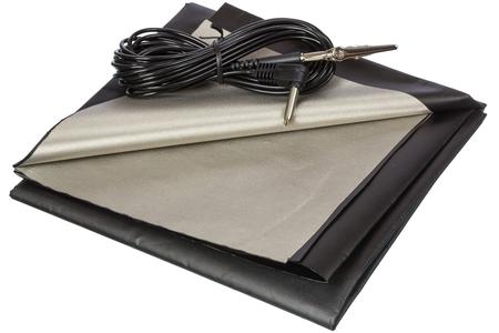 Black and Silver RFID Blocking Faraday Shielded Fabric: Radiation WIFI & RF Shielding: 40x40 Nickel & Copper EMF Identity Theft Blocker for your Wallet Phone or Laptop. Includes 20' Grounding Cord With Mastercard For Sale