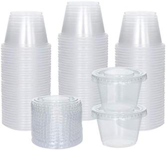 Galashield [100 Sets] 2.5 oz Small Plastic Containers with Lids, Jello Shot Cups with Lids, Disposable Portion Cups, Condiment Containers with Lids, Souffle Cups for Sauce and Dressing Order Online