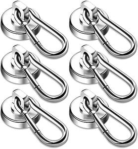 DIYMAG Magnetic Hooks,Heavy Duty Neodymium Magnetic Hooks with Swivel Carabiner Hook ,Great for Your Refrigerator and Other Magnetic Surfaces,Pack of 6 Amazing Pice