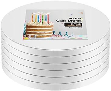 Kootek Cake Boards Drums 8 Inch Round, 1/2" Thick Decorating Supplies White 6-Pack Sturdy Corrugated Cardboard Base, Base para Pastel Sale Real