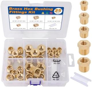 KOOTANS 25PCS Brass Hex Bushing Kit Brass Pipe Fittings 1/4" to 1/8"NPT, 3/8" to 1/8"NPT, 3/8" to 1/4"NPT, 1/2" to 1/4"NPT, 1/2" to 3/8"NPT Reducer Pipe Adapter Fitting Outlet Store Cheap Pice
