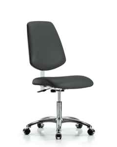 Class 100 Vinyl Clean Room Chair - Desk Height with Medium Back & Casters in Charcoal Trailblazer Vinyl - NCR-VDHCH-MB-CR-T0-A0-CC-8605 Outlet Shop Offer