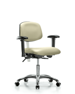 Class 100 Vinyl Clean Room Chair - Desk Height with Adjustable Arms & Casters in Adobe White Trailblazer Vinyl - NCR-VDHCH-CR-T0-A1-CC-8501 Official Site For Sale