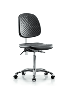Class 100 Polyurethane Clean Room Chair - Medium Bench Height with Medium Back, Seat Tilt, & Casters in Black Polyurethane - NCR-PMBCH-MB-CR-T1-A0-NF-CC-BLK Low Pice For Sale