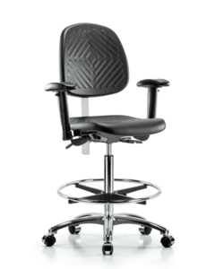 Class 100 Polyurethane Clean Room Chair - High Bench Height with Medium Back, Seat Tilt, Adjustable Arms, Chrome Foot Ring, & Casters in Black Polyurethane - NCR-PHBCH-MB-CR-T1-A1-CF-CC-BLK Comfortable Cheap Online