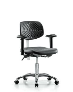 Class 100 Polyurethane Clean Room Chair - Desk Height with Adjustable Arms & Casters in Black Polyurethane - NCR-PDHCH-CR-T0-A1-CC-BLK Shipping Outlet Store Online
