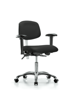 Class 100 Vinyl Clean Room Chair - Desk Height with Adjustable Arms & Casters in Black Trailblazer Vinyl - NCR-VDHCH-CR-T0-A1-CC-8540 Clearance Outlet