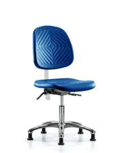Class 10 Polyurethane Clean Room Chair - Desk Height with Medium Back & Stationary Glides in Blue Polyurethane - NCR-PDHCH-MB-CR-T0-A0-RG-BLU High Quality For Sale