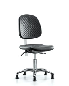 Class 10 Polyurethane Clean Room Chair - Desk Height with Medium Back & Stationary Glides in Black Polyurethane - CLR-PDHCH-MB-CR-RG-BLK Best Sale Cheap Pice