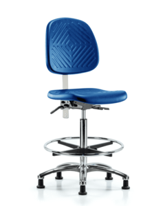 Class 10 Polyurethane Clean Room Chair - High Bench Height with Medium Back & Stationary Glides in Blue Polyurethane - NCR-PHBCH-MB-CR-T0-A0-CF-RG-BLU Clearance Wholesale Pice