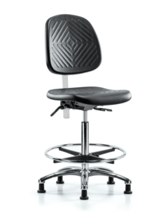 Class 10 Polyurethane Clean Room Chair - High Bench Height with Medium Back, Chrome Foot Ring, & Stationary Glides in Black Polyurethane - CLR-PHBCH-MB-CR-CF-RG-BLK Eastbay Online