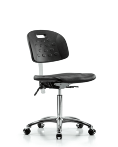 Class 10 Newport Industrial Polyurethane Clean Room Chair - Medium Bench Height with Casters in Black Polyurethane - CLR-HPMBCH-CR-T0-A0-NF-CC-BLK Clearance Eastbay