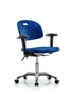 Class 100 Newport Industrial Polyurethane Clean Room Chair - Desk Height with Adjustable Arms & Casters in Blue Polyurethane - CLR-HPDHCH-CR-T0-A1-CC-BLU Pick A Best