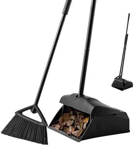 Eyliden Commercial Angle Broom and Dustpan Combo, with Long Handle, Lobby Dust Pan Sweep Set for Outdoor Garages Courtyard Sidewalks Decks Indoor Home Kitchen Room Office (Black Broom Dustpan) Pictures For Sale