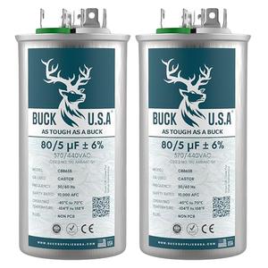 2 Pack Buck 80 5uF 80/5 MFD 6% CBB65B Dual Run Round Start Capacitor - Ideal for HVAC Systems, Air Conditioner Unit Fan Motor Start, Heat Pump, & Condenser Cool Applications 370/440VAC 50/60Hz New Styles Cheap Pice