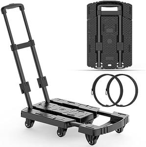 Folding Hand Truck, Pre-Installed 600lbs Heavy Duty Dolly Cart, Portable 6 Wheels Collapsible Luggage Cart with 2 Elastic Ropes for Luggage, Travel, Moving, Shopping, Office Use Sale Explore