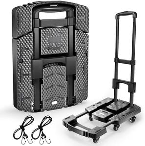 Folding Hand Truck, Portable Heavy Duty Dolly, 6 Wheels Collapsible Luggage Cart with 2 Elastic Ropes - Compact Trolley for Easy Moving - Ideal Hand Cart for Travel and More Wide Range Of Cheap Pice