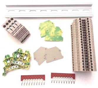 Dinkle - DIN Rail Block Kit #1 UL Listed DIN Rail Terminal Block Kit #1 20 DK2.5N 12 AWG Gauge 20A 600V Ground DK4N-PE Jumper DSS2.5N-10P End Covers End Brackets For Nice