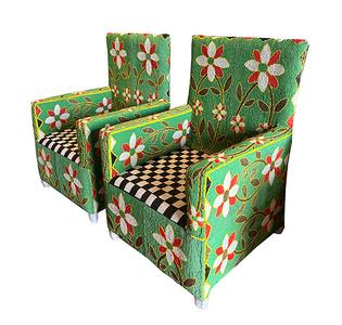 African Beaded Chair in Green Floral Clearance Pre Order
