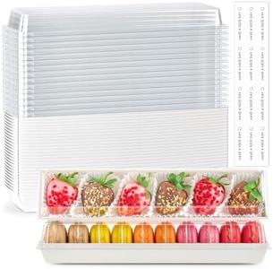 Ocmoiy 50 Pack Strawberry Boxes with Clear Lids, 12 x 2.6 x 2 Inches Macaron Packaging Boxes To Go Dessert Containers for Chocolated Covered Strawberries, Cocoa Bombs, Cookies, Truffles Pay With Paypal For Sale