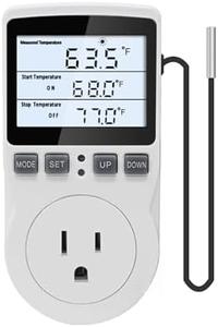 Digital Temperature Controller Thermostat Outlet Plug 120V with LCD Backlight, Heating Cooling Temperature Controlled Outlet 110V 15A with 3m Sensor Clearance Low Pice Fee Shipping