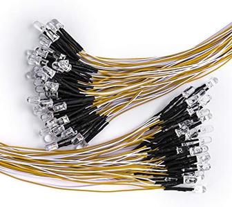 DiCUNO 100Pcs 5MM Pre Wired 12V Warm White LED Diodes, 9.4 Inch/24CM Ultra Bright Light Emitting Diodes Assorted Color Kit Box for Circuit Science Experiment, DIY Lighting Projects Cheap Best Wholesale