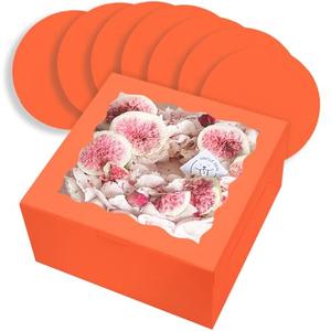 qiqee 10x10x5 Cake Box, 18 Sets Coral Orange Cake Box with Window 18 Sets 10" Coral Orange Cake Round Boards, 10inch Cake Containers Discount Amazon