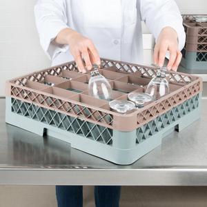 20-Compartment Gray Full-Size Glass Rack with 1 Brown Extender - 19 3/8" x 19 3/8" x 5 5/8" Cheap Sale Visit New