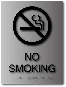 No Smoking Symbol ADA Sign with Braille in Brushed Aluminum Websites Online