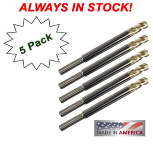 5 Pack 5/16" 3 Flute, "ZrN" Coated Carbide End Mills Compatible with Easy Jig Gen 2, 5d Tactical Jigs Clearance Big Discount