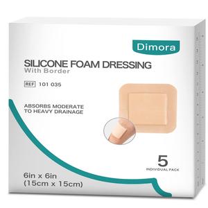Dimora Silicone Foam Dressing with Border Adhesive 6"x6" Waterproof Wound Dressing Bandage for Wound Care 5 Pack Buy Cheap Shop