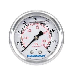 Measureman 2" Dial Size, Glycerin Filled Pressure Gauge, 0-160psi/1100kpa, 304 Stainless Steel Case, 1/4"NPT Back Mount Outlet Official Site