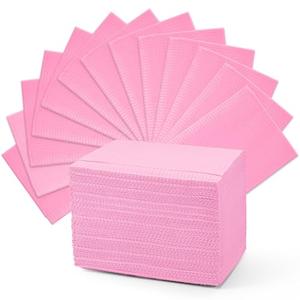 Dental Bib Disposable Pink Polyback Towel Waterproof Patient Bibs 3 Ply Tattoo Paper Napkins for Dental Clinic, Tattoo Piercing, Feeding - Soft and Fluid Resistant - 13'' x 18" Get Authentic