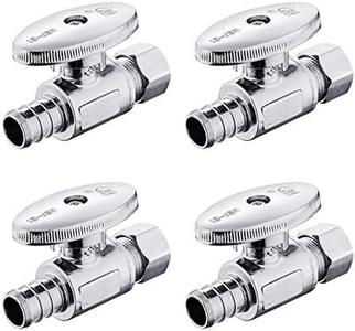 (Pack of 4) EFIELD 1/4 Turn Straight Stop Valve 3/8" OD Compression X 1/2" Barb Crimp Pex Chrome Plated Brass, Cheap Real Authentic