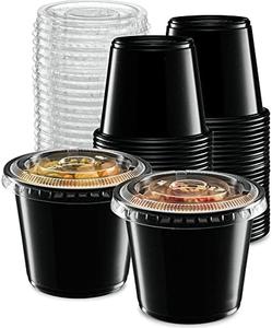 (5 oz - 100 Sets) Black Diposable Plastic Portion Cups With Lids, Small Mini Containers For Portion Controll, Jello Shots, Meal Prep, Sauce Cups, Slime, Condiments, Medicine, Disposable Souffle Cups Geniue Stockist For Sale